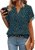 Womens Dressy Casual Shirts Short Sleeve V Neck Work Blouse Business Casual Summer Chiffon Tops